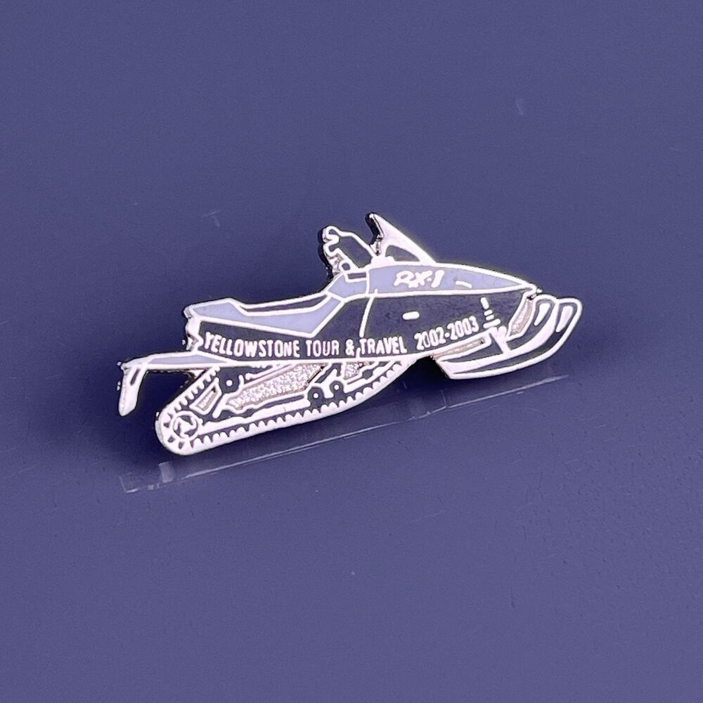 Yellowstone Tour & Travel Snowmobile Lapel Pin Enamel 2002-2003 Silver Tone VTG